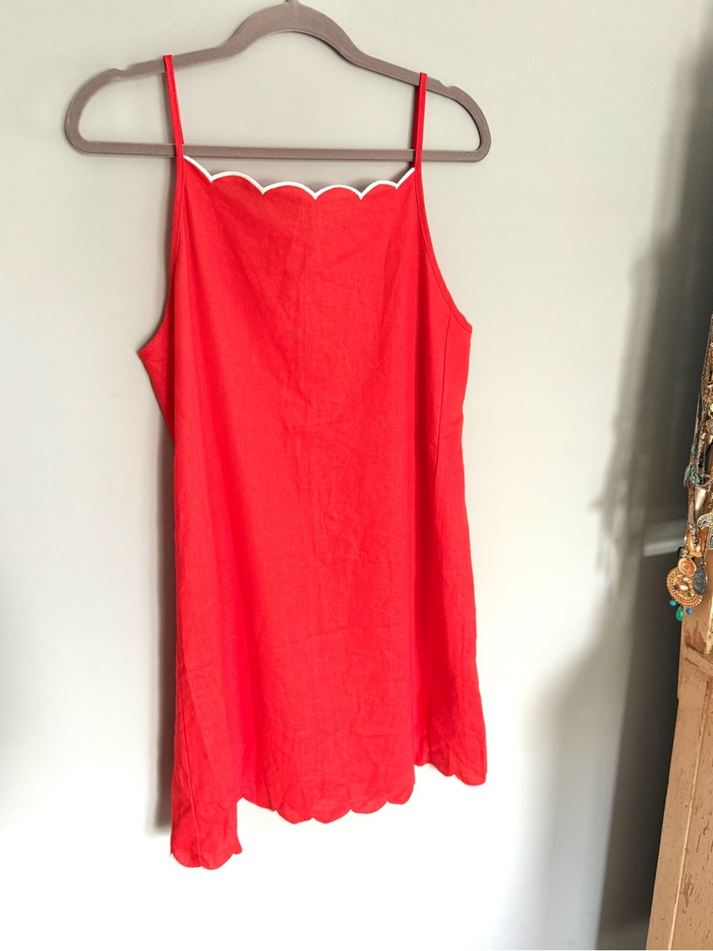 Old Navy Scalloped Linen Blend Mini Dress in Tomato Red